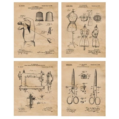 Classic Sewing Patent Prints, 4 (8x10) Art Decor Home Work Craft Hobby Office - Image 1 of 4