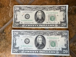 Lot of 2x Twenty Dollar Bill $20 Series 1981 Misalignment / Mis-cut Error ($40) - Picture 1 of 5