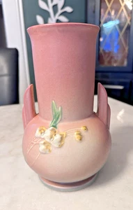 Roseville Ixia Pink 1937 Vintage Art Deco Pottery Ceramic Flower Vase 857-8 - Picture 1 of 6