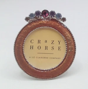 Crazy Horse Liz Claiborne 1 3/4" Round Photo Frame Enameled Metal & Rhinestones - Picture 1 of 6