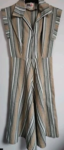 Vintage 60s Chelsea Girl Old Money Striped Midi Modest Dress Size 8 10 - Picture 1 of 8