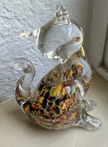 Genuine Murano Art Glass Cat Colorful Confetti Figurine Paperweight 4” - Picture 1 of 9