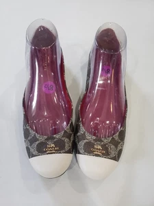 Coach Logo Brown & Cream Jacquard Chelsea Ballet Preppy Flat Shoes Sz 8.5 - Picture 1 of 15
