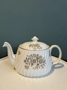 MINTON Audley Tetera Floral Blanca y Dorada Tetera Con Tapa, Sello Corona DE COLECCIÓN - Imagen 1 de 9