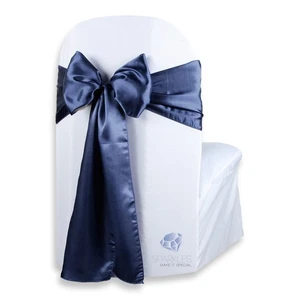 50 pcs Satin Chair Cover Bow Sash 108"x8" - Navy Blue - Wedding Party dx - Picture 1 of 5