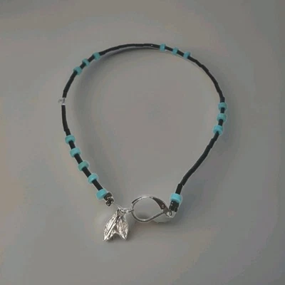 Convertible Anklet or Clip On Boho Hair Beads ~ Turquoise Heishi & Black Glass  - Image 1 of 4