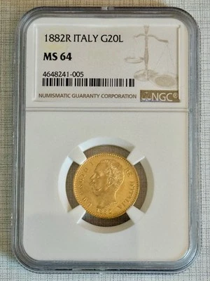 Italy 1882R 20 Lire Gold NGC MS64 SKU# 6567 - Image 1 of 2