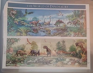 Briefmarken USA, THE WORLD OF DINOSAURS kompletter Bogen 32c Briefmarken, tolles Artwork - Bild 1 von 4