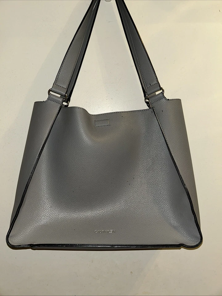 Calvin Klein Purse/tote Gray Pebbled Leather Double Straps - Image 1 of 4