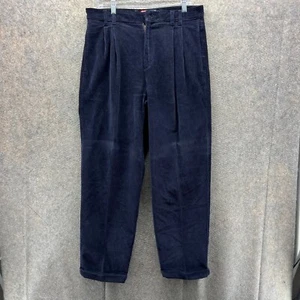 Chaps Ralph Lauren Pants Mens 33x30 Blue Navy Pleated Corduroy Cotton RL Vintage - Picture 1 of 11