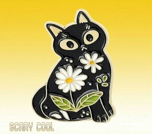 Nuevo Broche Retro Gato Lindo Negro Margarita Flores Punk - Imagen 1 de 3