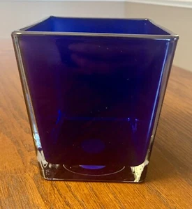 Teleflora Gift Cobalt Blue Art Glass Square Vase Cube Planter Made in Poland - Picture 1 of 3