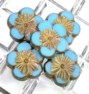 Large Hibiscus Flower Beads, 21mm, Sky Blue w/Picasso Finish, 2 Pieces, 201 - Picture 1 of 3