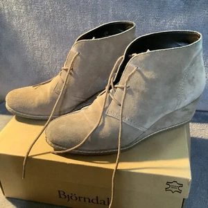 Bjorndal - Tan Suede Wedge Bootie Short Boots With Laces Size 9 “Rachel” - Picture 1 of 7