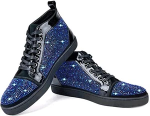 Barabas Lujo de lujo para hombre Rhinestone Jewels zapatillas de deporte de caña alta SH705 Negro / Royal - Imagen 1 de 4