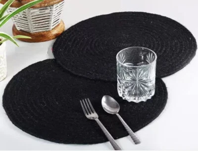 Jute Table mat for dining table coffee table tea table place mat Black - Image 1 of 4