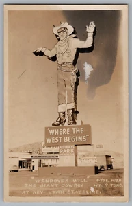 Wendover Will The Giant Cowboy RPPC - Picture 1 of 2