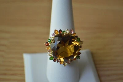 20.75ct Brazilian Orange Citrine / Multigem Ring 14K YG over Fine Silver Size 8 - Image 1 of 4