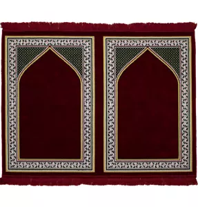 Breiter islamischer Salah Sajadah Janamaz Gebetsteppich für 2 Personen - einfarbig rot - Bild 1 von 4