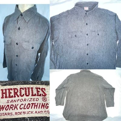 Винтажная мужская рабочая рубашка 40-х 50-х L Hercules Salt & Pepper на черных пуговицах цвет шамбре - Изображение 1 из 4