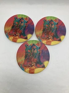 Ceramic Table Coaster Pad 3 Set Coasters "Boots" Richard Wallich Art Tea Coffee - Picture 1 of 7