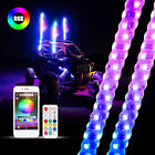 Pair 1ft RGB Spiral LED Whip Lights Antenna Chase + Flag&Remote for ATV UTV