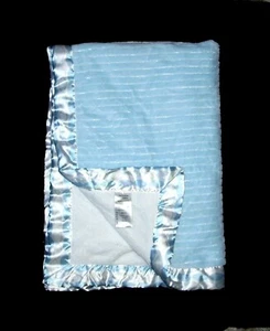 A D Sutton & Sons Blue White Baby Blanket Print Satin Trim Ribbed 30x40 Lovey - Picture 1 of 2