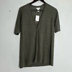 J. Jill Caraway Olive Green Button Front Linen Blend Size Small Petite Cardigan