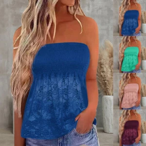 Womens Strapless Bandeau Boob Tube Top Ladies Summer Casual Beach Blouse T Shirt - Picture 1 of 16