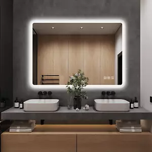 28x36in LED Lighted Bathroom Mirror Vanity Touch Sensor Bluetooth Anti-fog IP44 - Picture 1 of 8