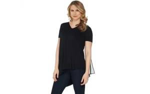 Lisa Rinna Collection V-Neck Top with Chiffon Back Detail Black S A303168 QVC - Picture 1 of 6