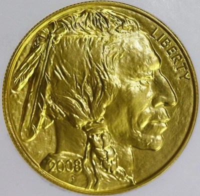 Moneda de 50 dólares de oro búfalo de lanzamiento temprano 2008 1 oz.9999 NGC MS 70 Foto 1 de 4