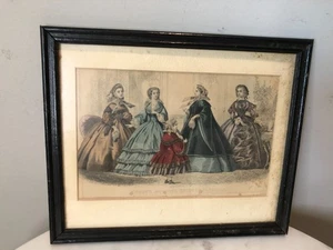 Antikes handkoloriertes Godeys Lady Buch gerahmter Druck - Bild 1 von 8