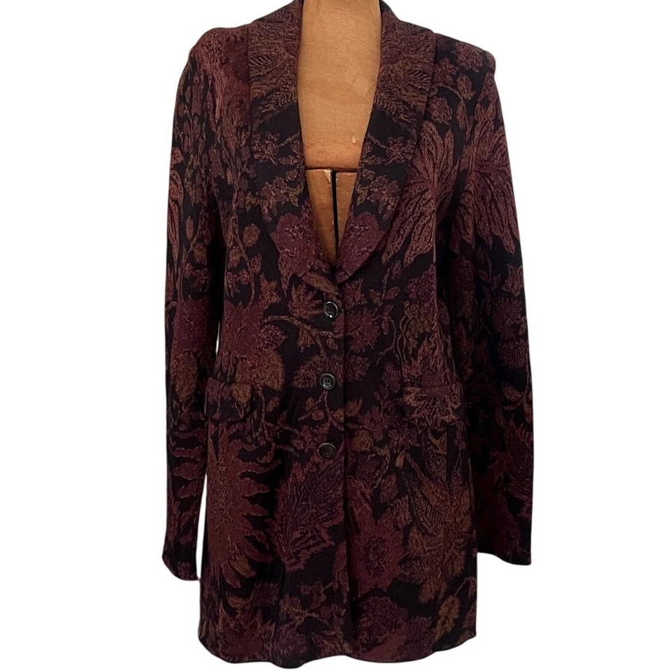 Peruvian Connection Sz L Jacquard Knit Jacket Alpaca Stretch Office Party Fitted - Image 1 of 4