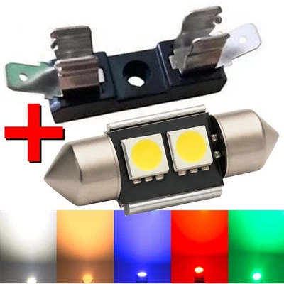 LED 31mm Festoon + Montura Soporte Iluminación Interior Blanco Rosa 12V Coche - Imagen 1 de 2