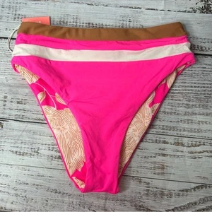 Maaji Small Standard High Rise Bikini Swim Bottom Reversible Pink Floral NEW - Picture 1 of 10
