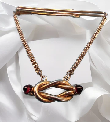 Barra de clip de corbata SWANK de colección con piedras rojas rubí años 40-50 ligero desgaste superficial Foto 1 de 4