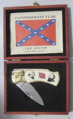 Navaja de Bolsillo Confederate The South Will Rise Again Plegable Hoja Cerrada/con Estuche Nueva Foto 1 de 4