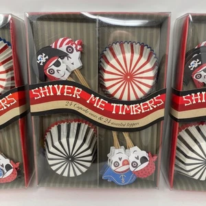 Pirate birthday cupcake kits Shiver Me Timbers Meri go Round toppers, set of 24 - Picture 1 of 6