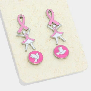 3pc pierced silver pink and white ribbon, lady, and dove earrings - Imagen 1 de 1
