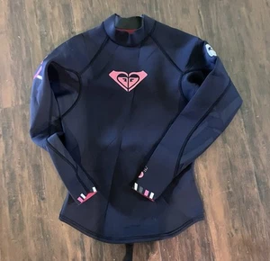 Roxy Girls Wetsuit Top Syncro 1.5 mm Long Sleeve Neoprene Black Pink Sz 6 Stain - Picture 1 of 7