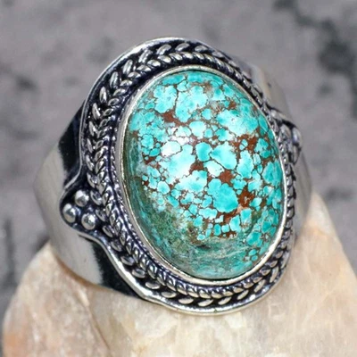 Oferta caliente Anillo de piedras preciosas enchapado en plata 925 turquesa verde lima EE. UU. 10 GW Foto 1 de 3