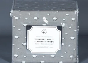 TURKISH FLANNEL COUNTING SHEEPS WHITE ON GREY 100% Cotton KING Sheet Set - Picture 1 of 4