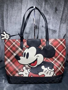 Disney x Loungefly Mickey Mouse Tote Bag Red Black Plaid Print - Picture 1 of 24