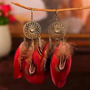 Fashion Women Jewelry Bohemia Tassel Earrings Hollow Dreamcatcher Feather Hook - Picture 1 of 8