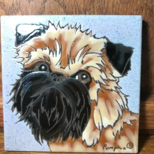 Brussels Griffon Dog - Painted Tile by Pumpkin - D32RK - 6 x 6" - Choose color - Picture 1 of 2