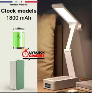 Lampe de Bureau LED Pliable sans fils, Rechargeable avec USB + Horloge intégrée - Foto 1 di 18