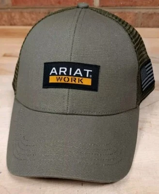 Ariat Work Green Trucker Snapback Hat Cap Patch Logo Adjustable  - Image 1 of 4