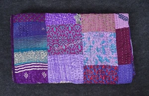 Wall hanging decor patchwork quilts bohmeian kantha throw silk sari bedding rugs - Picture 1 of 74