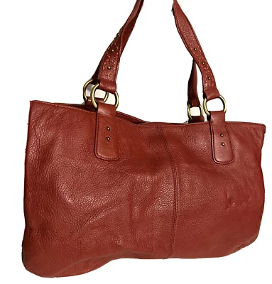 SIGRID OLSEN SHOULDER  TOTE BAG   2 STRAPS GOLDEN RED PEBBLE LEATHER SIDE POCKET - Image 1 of 4